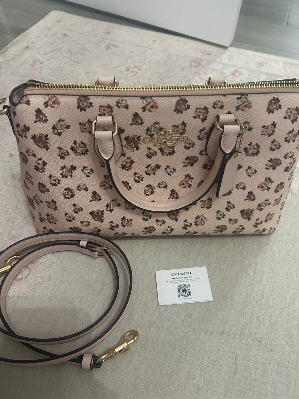 Coach Pink Floral Small Zip Satchel with Gold Hardware